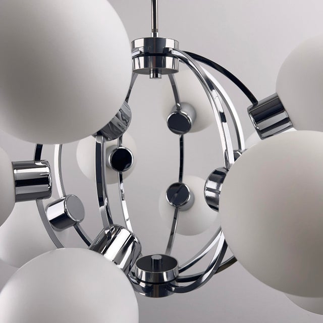 Large Space Age Sputnik Chandelier with 12 Opal Glass Spheres, Germany, 1970s For Sale - Image 4 of 12