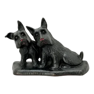 Vintage 1930s American Twin Scotties "Listen" Cast Iron Dog Doorstop Made for the Texaco Oil Co.