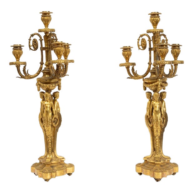 Antique 19th Century Napoleon III Candelabras in Gilded Bronze from H. Picard, France, Set of 2 For Sale