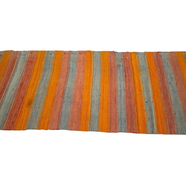 Orange & Blue Striped Kilim Runner For Sale - Image 4 of 7