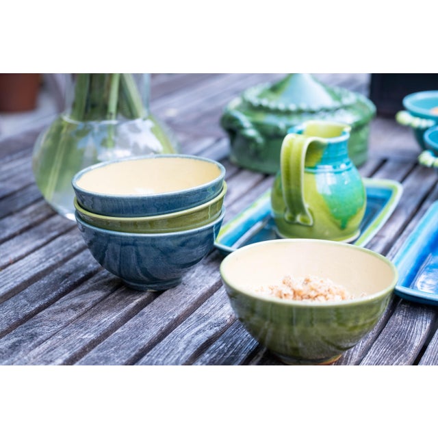 2010s Handcrafted Blue & Green Cereal Bowls - Set of 4 For Sale - Image 5 of 7