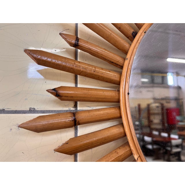 Sunburst Mirror in Bamboo, 1960 For Sale - Image 4 of 7