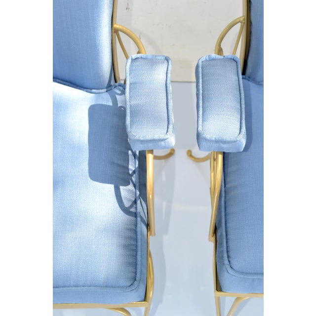 René Prou Art Deco Gold Wrought Iron Dining Room Chairs Blue Fabric - Set of 14 For Sale - Image 10 of 12