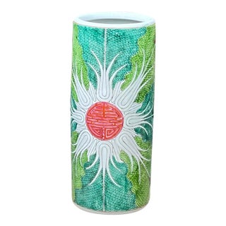 Bok Choy “Shou” Longevity Pattern Handpainted Porcelain Umbrella Stand For Sale