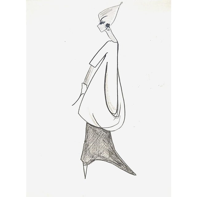 Mid-Century Modern 1960s Set of 3- Mid-Century Haute Couture Fashion Evening Gown Drawings by Michel Goma, Matted For Sale - Image 3 of 4