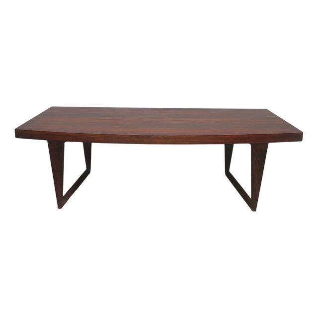 Danish Rosewood Curved Coffee Table on Sled Feet, 1960s For Sale