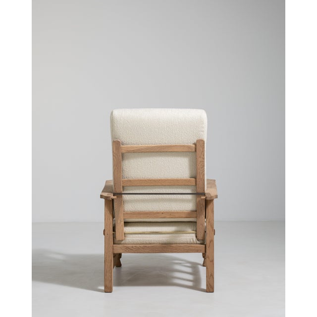 French Oak Reclining Armchair with Bouclé Upholstery, Antique, France, Circa 1940 For Sale - Image 11 of 16