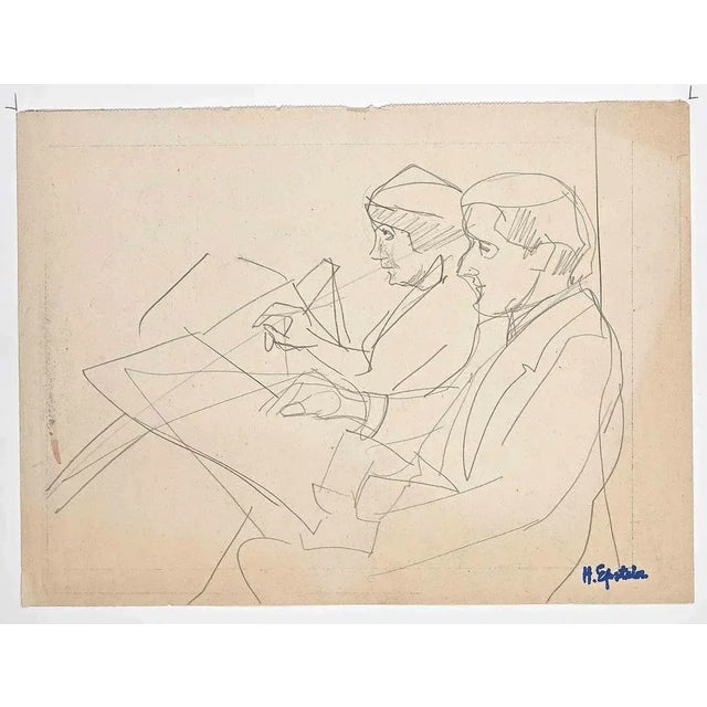 Henri Epstein, Two Figures, Original Drawing, Early 20th-Century For Sale - Image 3 of 3