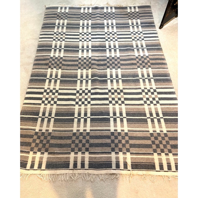 1950s-60s brown/tan/grey plaid heavy wool blanket/throw. Excellent condition. Measures 86" x 60" not including fringe.