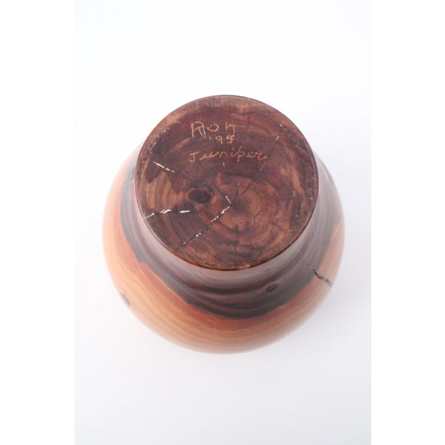 1990s 1990's Artist Signed Hand-Turned Juniper Wood Sculptural Pot For Sale - Image 5 of 5