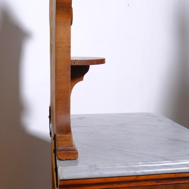 Brown Antique Bedside Tables with Marble Backsplashes and Bases, Late 19th Century, Set of 2 For Sale - Image 8 of 18