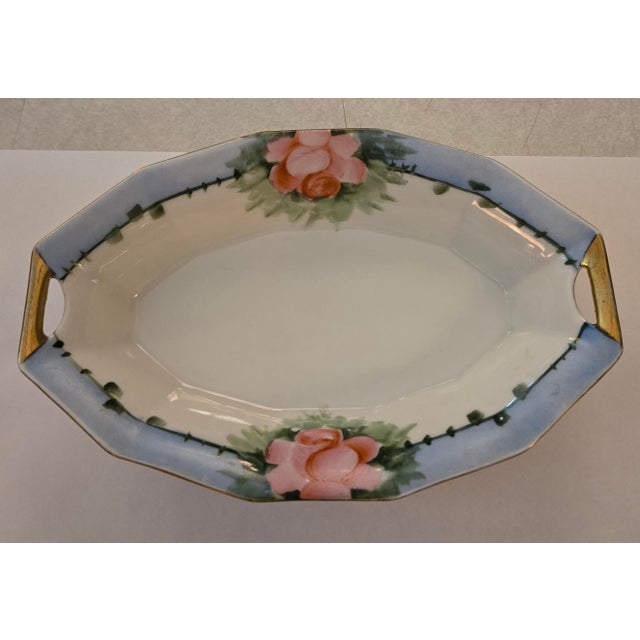 Vinatage Hand-Painted Pink Rose Porcelain Dish Trimmed in Gold For Sale In Saint Louis - Image 6 of 8