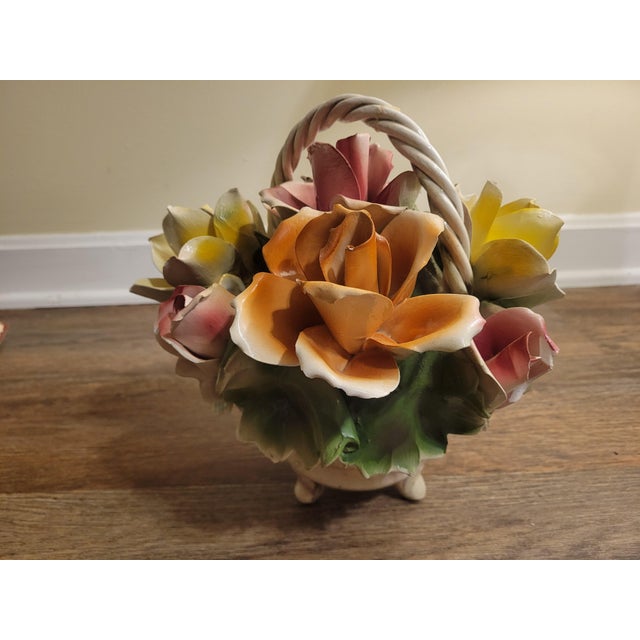 Vintage Capodimonte Italy Porcelain Rose Flower Basket Crown N Original Tag For Sale In Louisville - Image 6 of 10