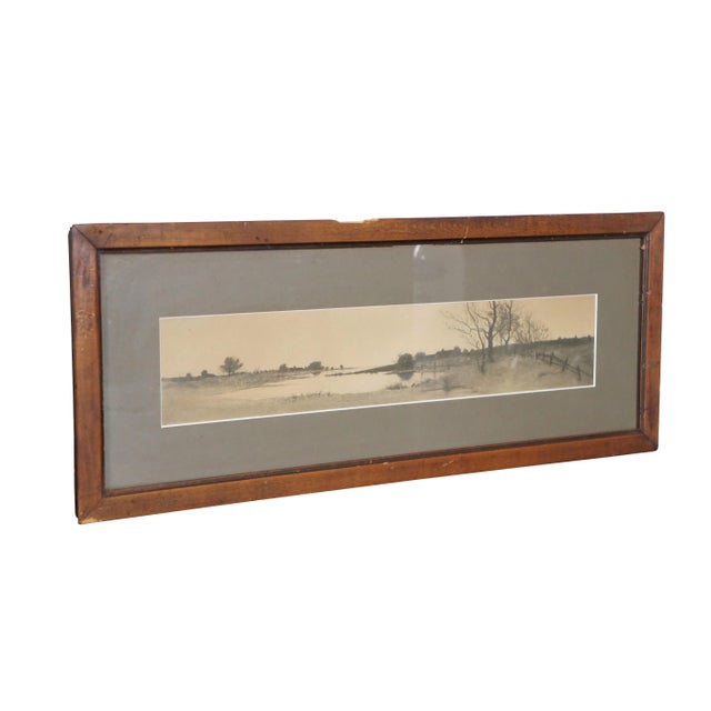 Farmhouse Antique Jn Allen Signed Panoramic Country Farm Pond Landscape Etching 25" For Sale - Image 3 of 10