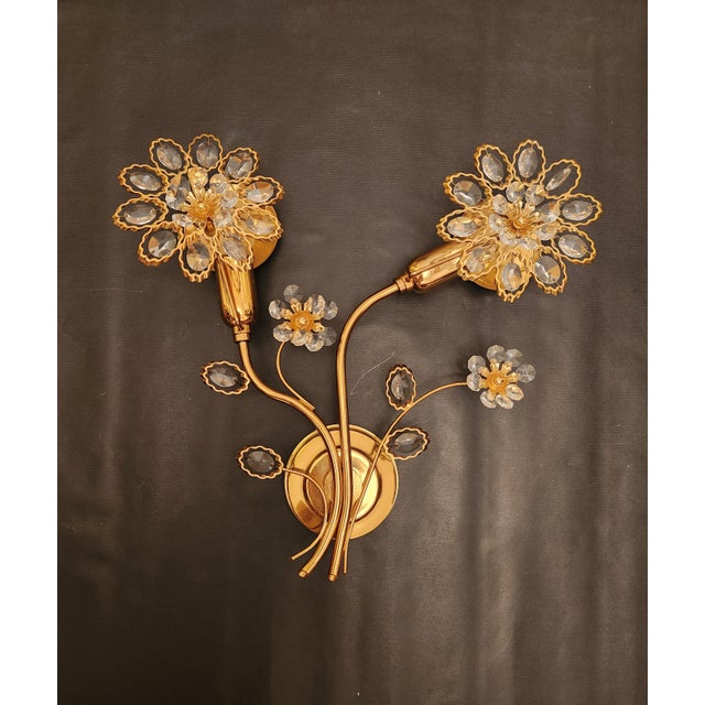 Metal Mid-Century Modern Hollywood Regency Gold-Plated Brass Wall Lamps with Swarovski Crystals from Ernst Palme Palwa, 1960s, Set of 3 For Sale - Image 7 of 18