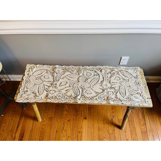 Antique Museum Battenburg Lace Tablecloth Runner For Sale - Image 11 of 13
