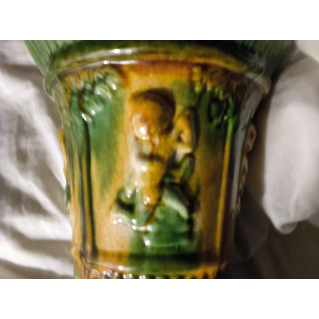 Rare Antique C. 1910 J.W. Brush -McCoy Majolica Pottery Planter/Jardinier – "W" Mark With Maker's Base Drainage Hole For Sale - Image 9 of 15