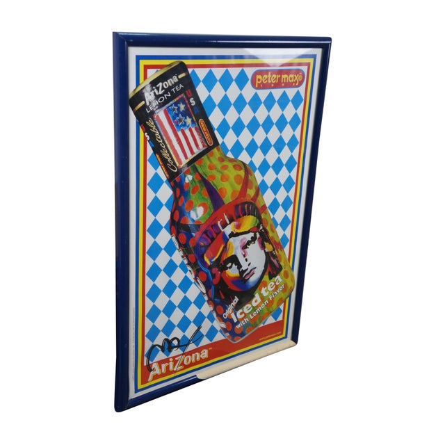 1998 poster print of a bottle of Arizona Iced Tea featuring artwork titled "Liberty" by Peter Max. Signed in marker, lower...
