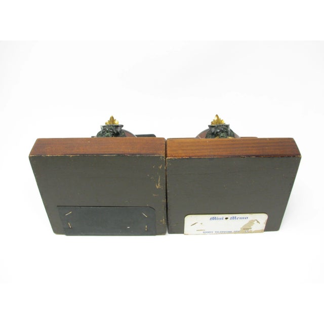 Vintage English Regency Style Lion / Gargoyle Bookends With Wood Base - a Pair For Sale - Image 11 of 12