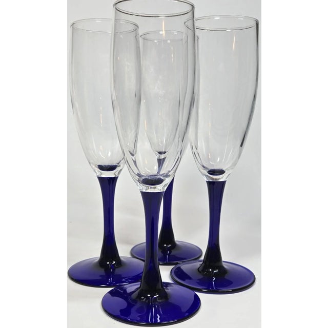 Blue Cobalt Stemmed Champagne Flutes- Set of Four For Sale - Image 8 of 11