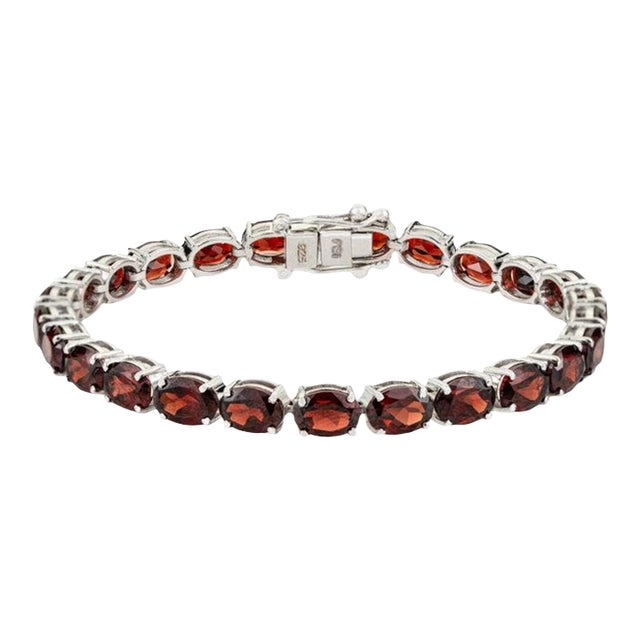25.15 Ct Oval Cut Garnet Bracelet in 925 Silver Gift for Mom For Sale