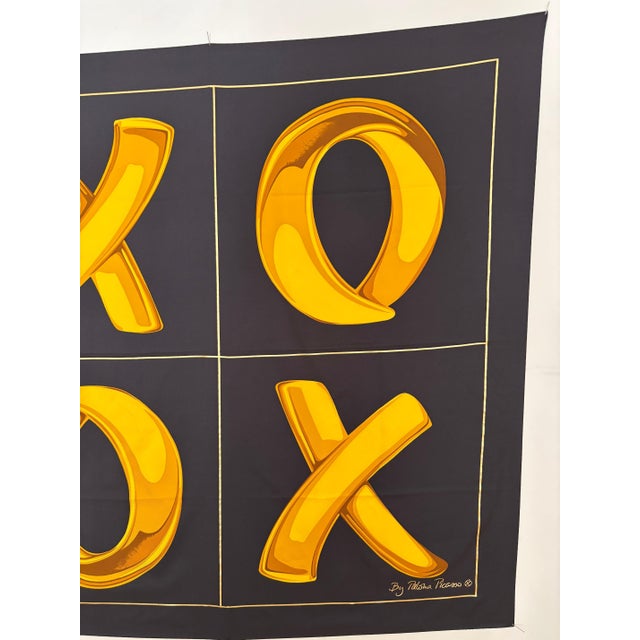 Paloma Picasso "XOXO" Black and Gold Silk Scarf Italy For Sale - Image 10 of 12