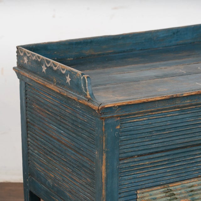 Antique 1850 Swedish Blue Painted Side Table Nightstand With Hidden Storage For Sale - Image 9 of 12