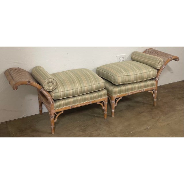 Tan Regency Style Cerused Faux Bamboo Bench or Chaise in Silk For Sale - Image 8 of 9