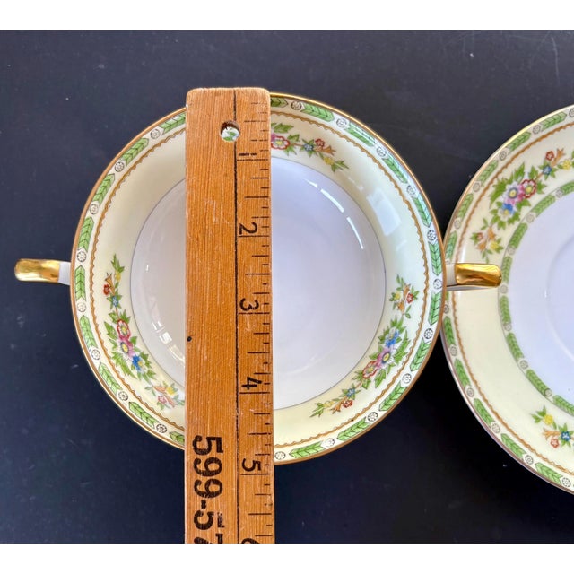 Green Vintage Meito China Floral Grafton Handled Bowl and Saucer 3 Sets For Sale - Image 8 of 8