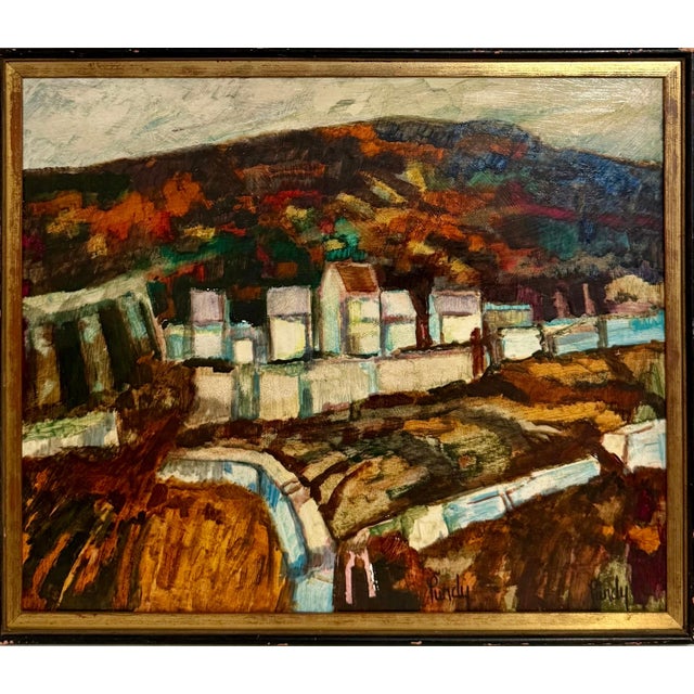 Donald Roy Purdy, Modernist Oil Painting Donald Roy Purdy Village on a Hillside Fauvist Colors For Sale