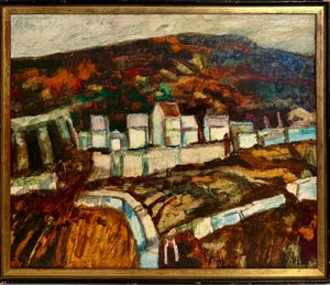 Donald Roy Purdy, Modernist Oil Painting Donald Roy Purdy Village on a Hillside Fauvist Colors