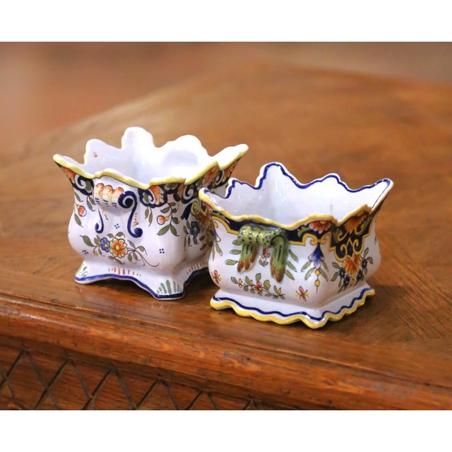 Near Pair of Early 20th Century French Rouen Faience Cachepots or Nuts Bowls For Sale In Dallas - Image 6 of 11
