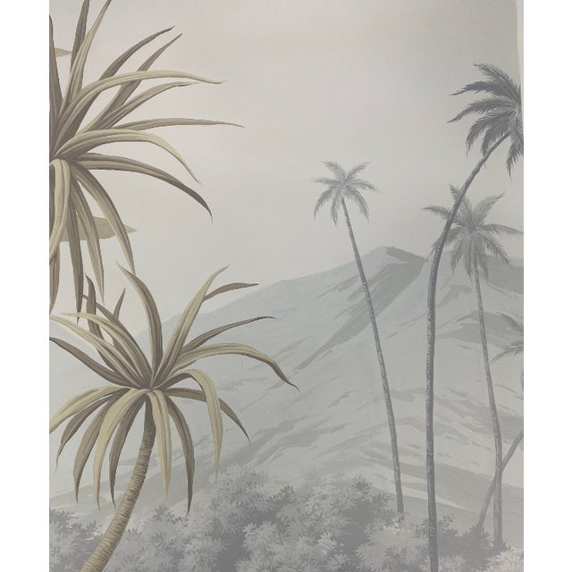 Beige Tropical Views , Tropical Scenery, Hand-Painted Panoramic Wallpaper For Sale - Image 8 of 9