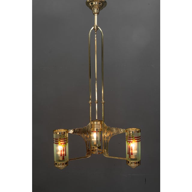 Jugendstil Chandelier with Painted Opaline Glass Shades, Vienna, 1908 For Sale - Image 11 of 18