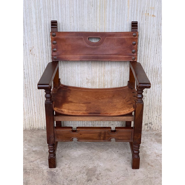 Late 19th Century 19th Century Spanish Colonial Throne Armchair with Leather For Sale - Image 5 of 11
