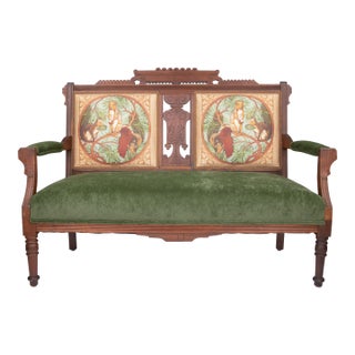 Antique Eastlake Settee Featuring Custom Squirrel Upholstery For Sale