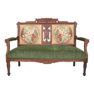 Antique Eastlake Settee Featuring Custom Squirrel Upholstery