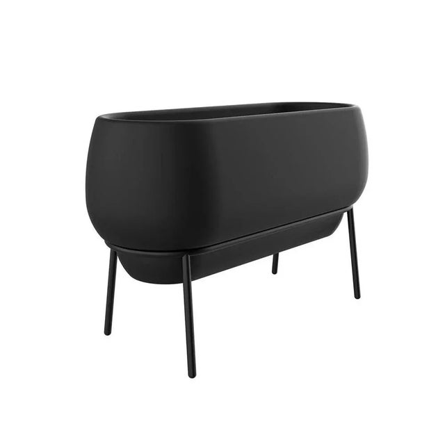 Lace black planter by mowee dimensions: d50 x w120 x h76 cm material: polyethylene and stainless steel. Weight: 13.5 kg....