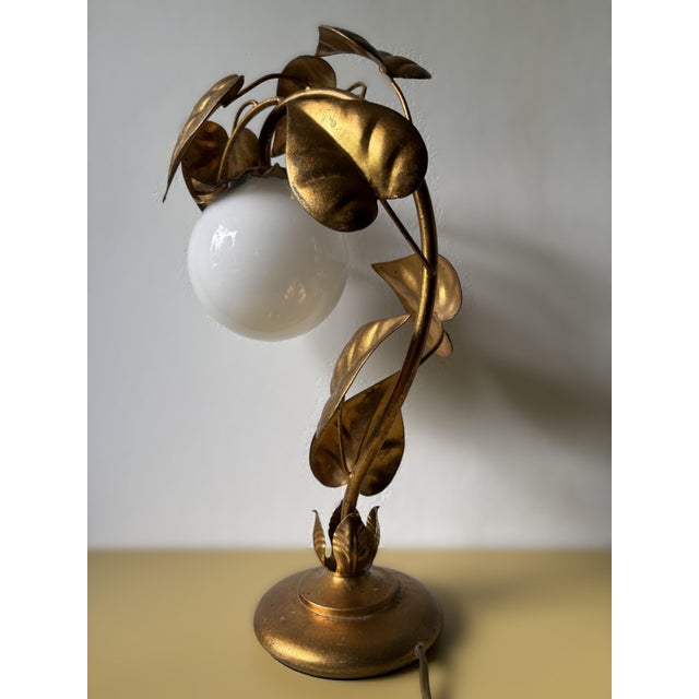 Vintage Hollywood Regency Table Lamp in Gilded Metal & Opaline Glass, Germany, 1970s For Sale - Image 6 of 11