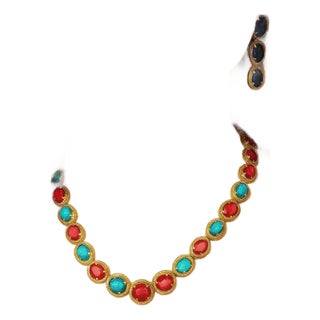 Bochic "Capri" Vintage Ruby, Turquoise & Diamond Necklace & Earrings Set 18K Gold For Sale
