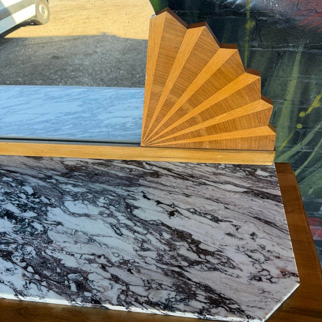 Art deco Burlwood front marble top server with mirrored back really an exceptional piece amazing knobs. The book matched...