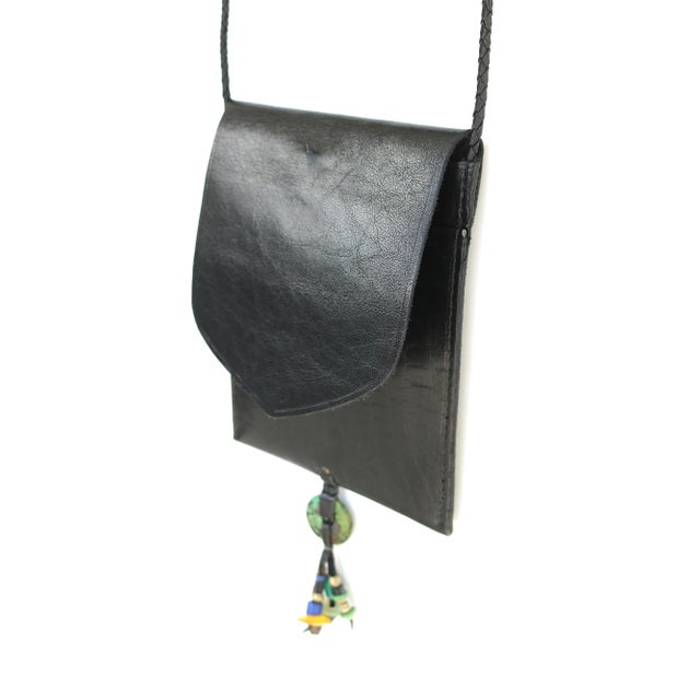 Black 1970s Lizard Skin Gem Tassels Crossbody Bag For Sale - Image 8 of 10