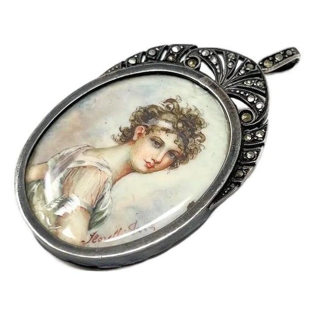 Early 19th Century Portrait Miniature Marcasite Pendant For Sale - Image 9 of 9