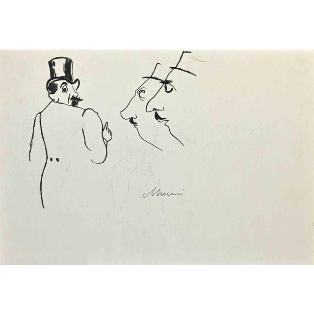 Mino Maccari, Portraits, Ink Drawing, 1940s For Sale