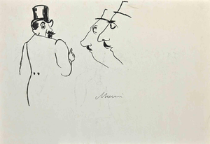 Mino Maccari, Portraits, Ink Drawing, 1940s