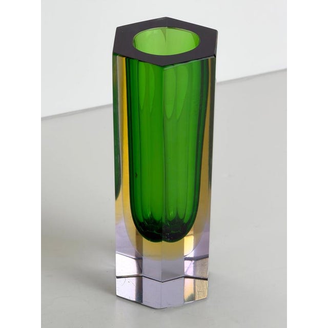 Murano Glass Sommerso Hexagonal Vase in Green, Yellow and Lilac, 1960s For Sale - Image 8 of 10