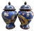 Mid 20th Century Set of 2 Oriental Cobalt Blue Cloisonné Lidded Ginger Jars For Sale