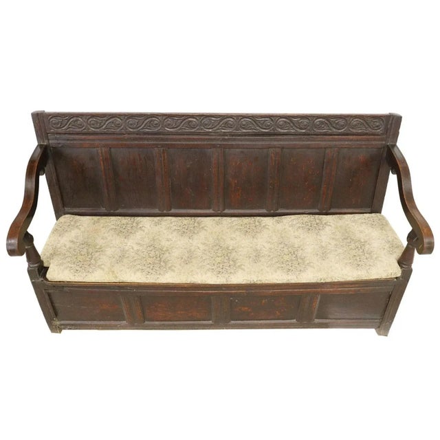 English Rare Antique English Oak Bench W/Storage For Sale - Image 3 of 9