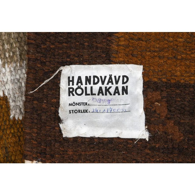 1970s Mid Century Modern Vintage Swedish Handwoven Röllakan Wool Rug | Large 1970’s Scandinavian Geometric Flatweave Carpet For Sale - Image 5 of 11