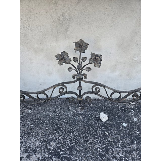 1920's French Wrought Iron Console Table Adorned W Flowers W Marble Top For Sale In Miami - Image 6 of 10